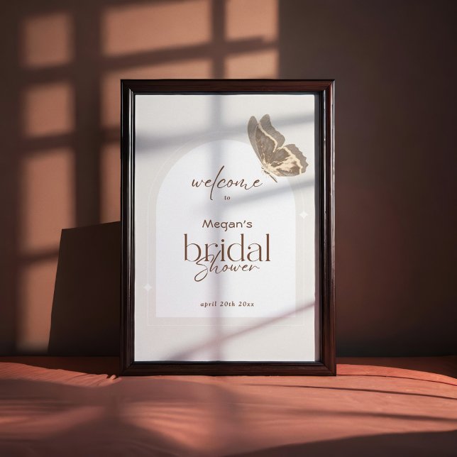 Poster Minimalist Beige Butterfly Bridal Shower Welcome (Criador carregado)