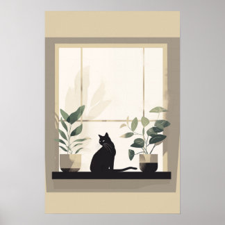 Poster Minimalist Black Cat Aesthetic Neutral