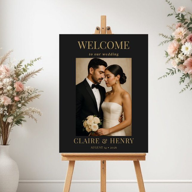 Poster Minimalist Black Photo Modern Wedding Welcome  (Criador carregado)