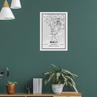 Poster Minimalist Black & White Bali City Map