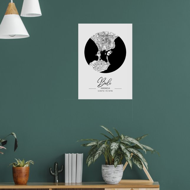 Poster Minimalist Black & White Bali City Map  (Sala de Estar 1)