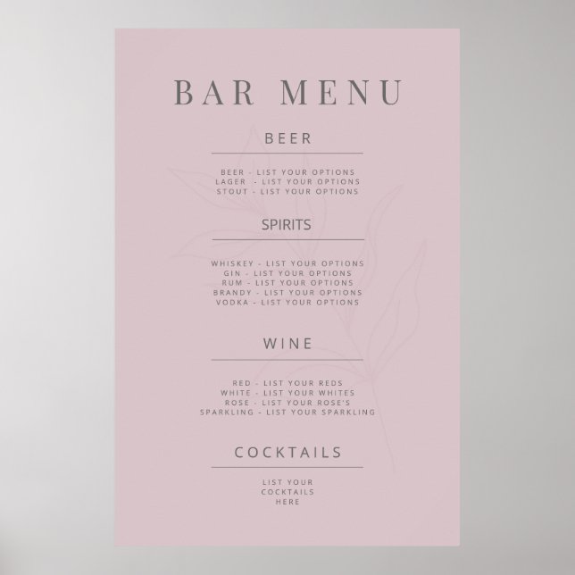 Poster Minimalist Botanical Wedding Sign Dusky Rose (Frente)