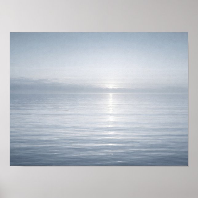 Poster Minimalist Calm Blue Ocean Horizon Sun Reflection  (Frente)