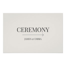 Pôster Minimalist ‘Ceremony’ Wedding Sign Warm Ivory