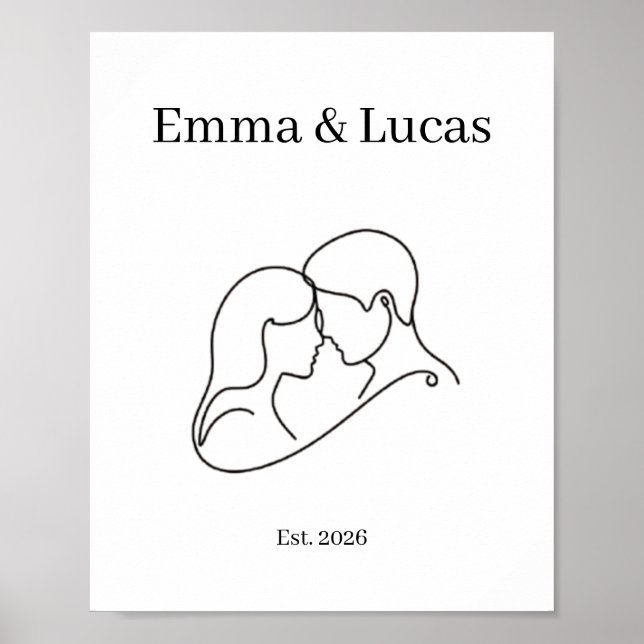 Poster Minimalist Couple Line Art Custom Names (Frente)