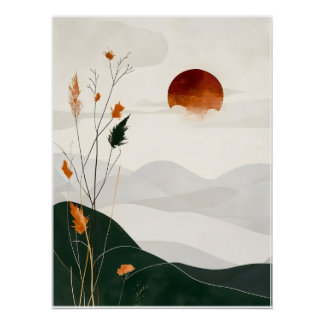 Pôster Minimalist digital poster "Abstract Sunset"  