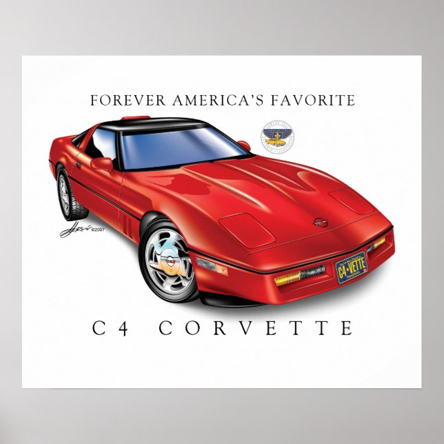 Poster Minimalist Elegant C4 Red Vette Illustration (Frente)