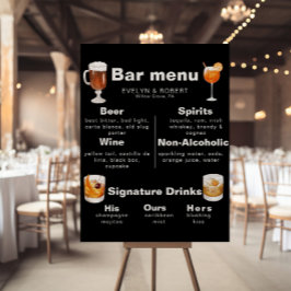 Poster Minimalist Elegant Formal Black Wedding Bar Menu 