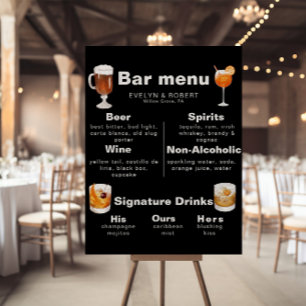 Poster Minimalist Elegant Formal Black Wedding Bar Menu 