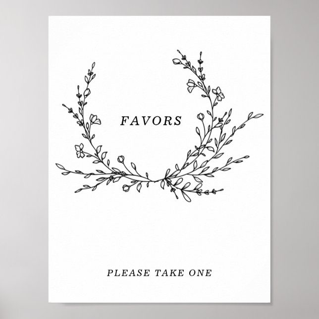 Poster Minimalist Floral Line Art Favors Sign (Frente)