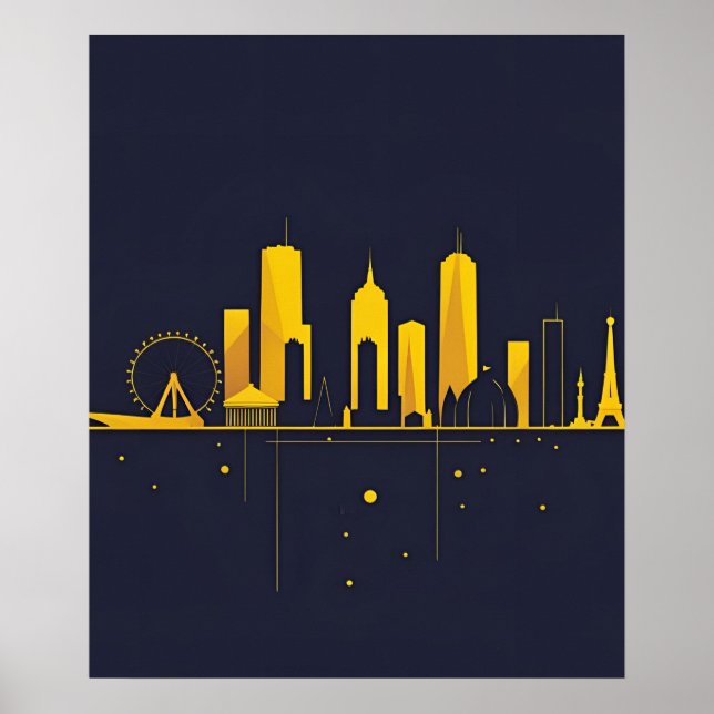 Poster Minimalist Geometric City Skyline Silhouette  (Frente)
