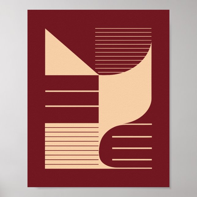 Poster Minimalist Geometric Shapes on Dark Red Background (Frente)