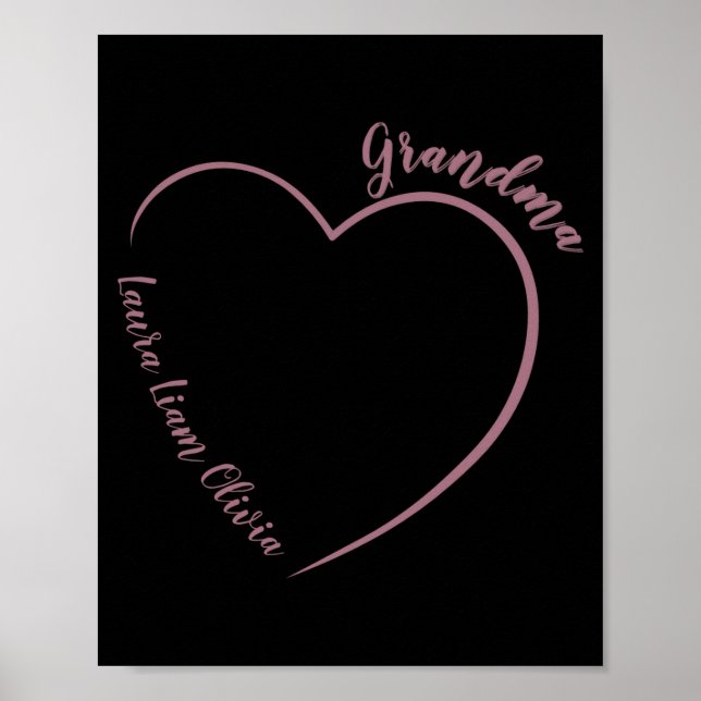 Poster Minimalist Grandma With Grandkids Names And Heart  (Frente)