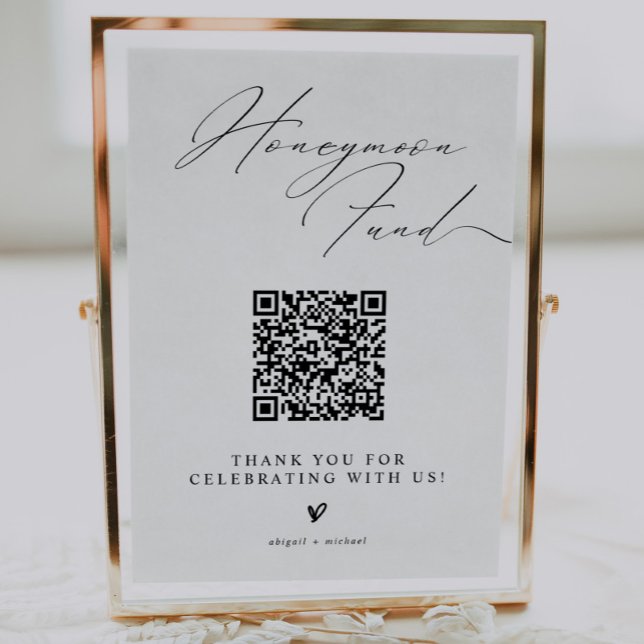 Poster Minimalist Honeymoon Fund Sign with QR Code (Criador carregado)