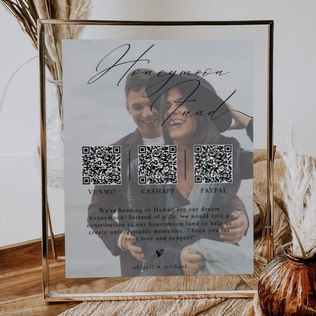 Poster Minimalist Honeymoon Fund w/ Photo & 3 QR Codes (Criador carregado)