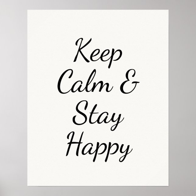 Poster Minimalist Keep Calm & Stay Happy Typography Wall  (Frente)