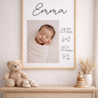 Pôster Minimalist Personalized Baby Birth Poster Photo