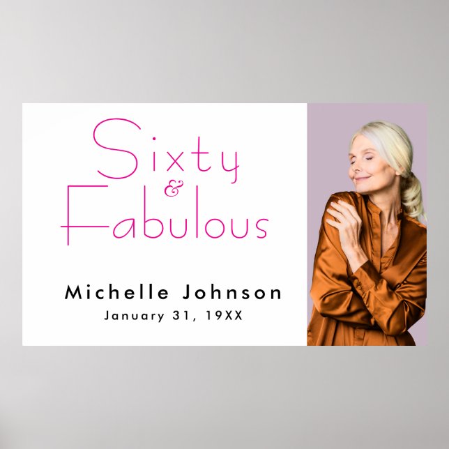 Poster Minimalist Pink 60 & Fabulous 60th Birthday Party (Frente)