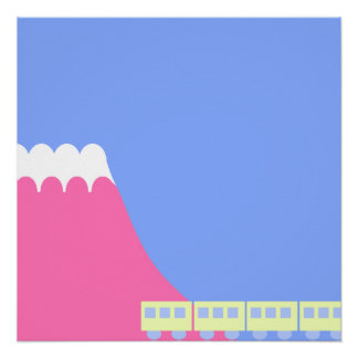 Pôster Minimalist Pink Mountain Train Journey JapaneseArt