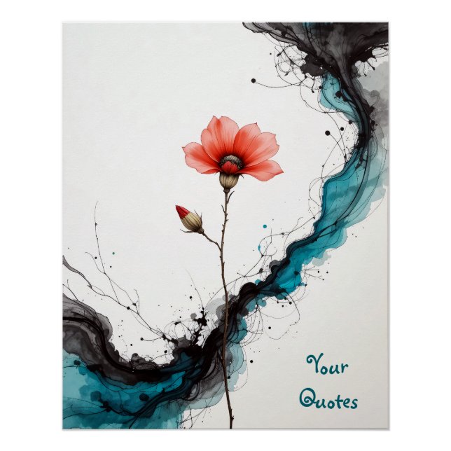 Pôster Minimalist Red Poppy Ink Art Print (Frente)