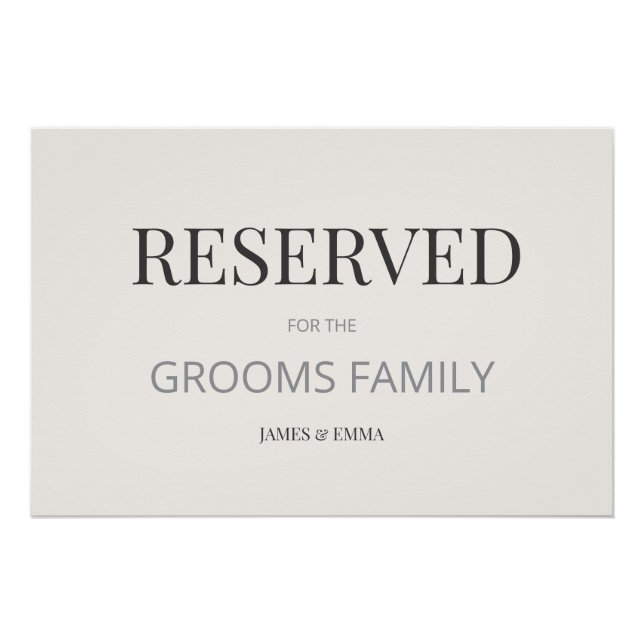 Pôster Minimalist ‘RESERVED’ Wedding Sign Warm Ivory (Frente)