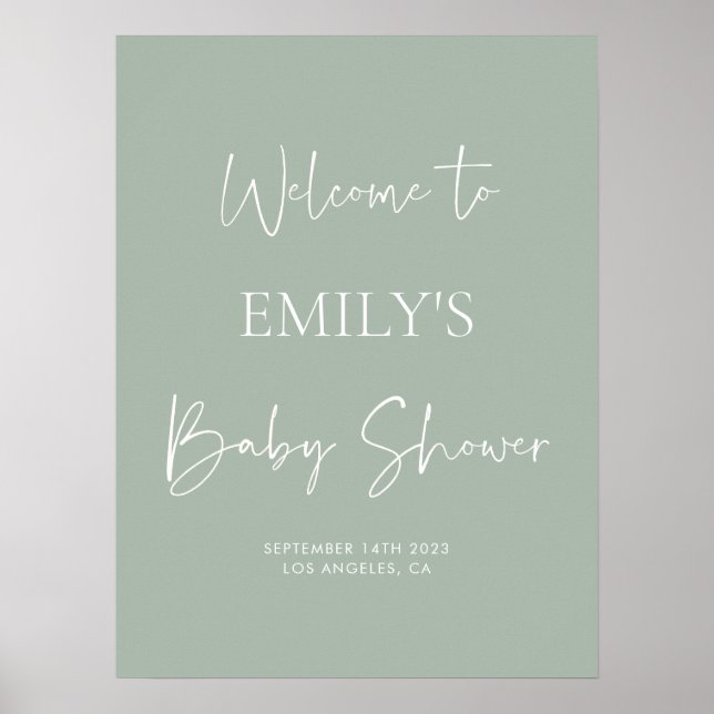 Poster Minimalist Sage Green Baby Shower Welcome Sign (Frente)