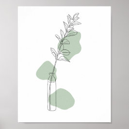 Poster Minimalist  Sage Green Leaves Line Art 