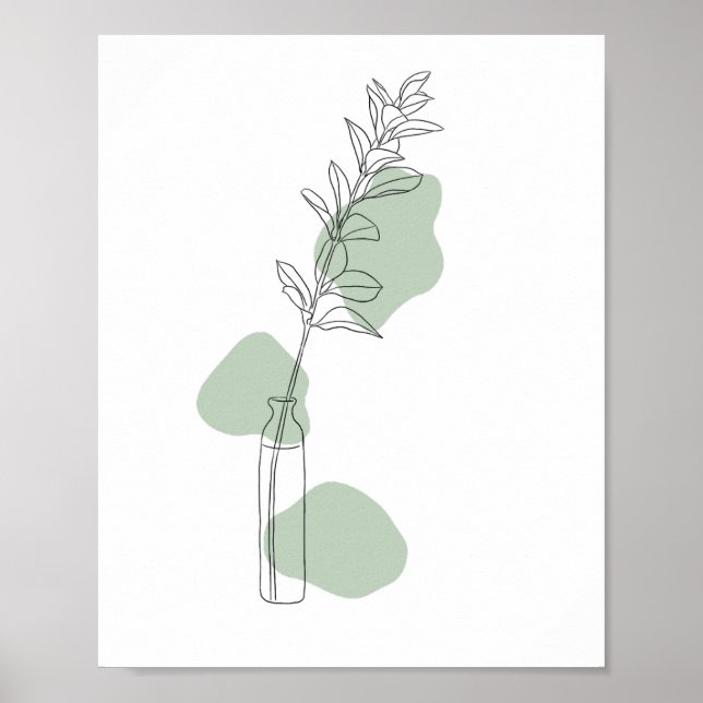 Poster Minimalist  Sage Green Leaves Line Art  (Frente)