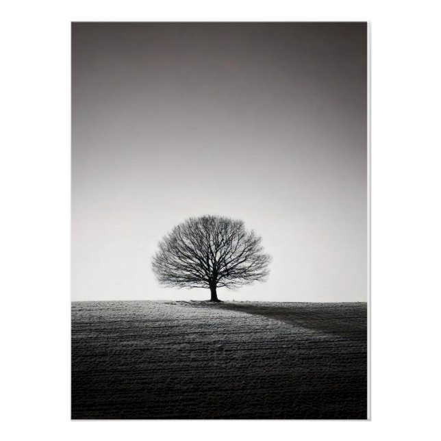 Pôster Minimalist Solitary Tree Landscape | Monochrome (Frente)