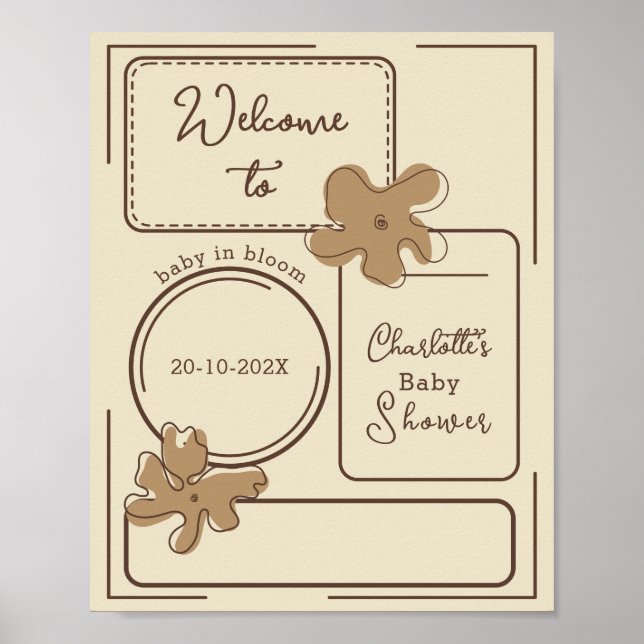 Poster Minimalist Style Flower Notes Baby Shower Welcome (Frente)