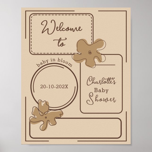 Poster Minimalist Style Flower Notes Baby Shower Welcome (Frente)