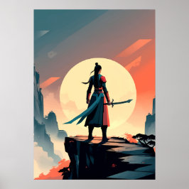 Poster Minimalist Warrior with Sword Gaming 