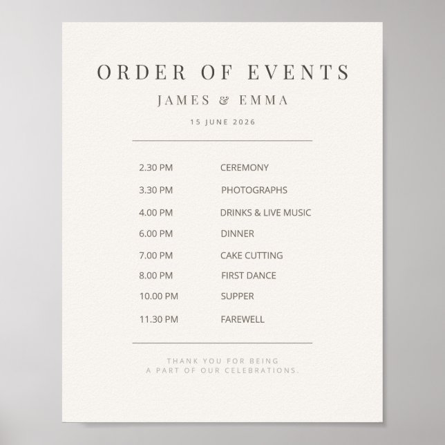 Poster Minimalist Wedding Sign | Warm White (Frente)