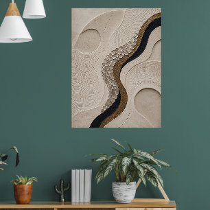 Poster Minimalista Abstrato Bege Preto & Dourado Texturiz