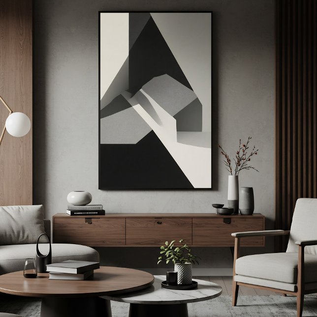 Poster Minimalista Abstrato Preto Branco Cinza (Criador carregado)
