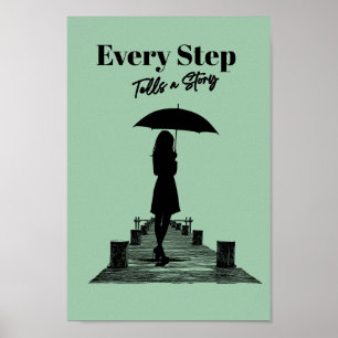 Poster Minimalista Cada Passo Conta uma História Verde Sa