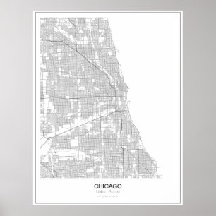 Poster minimalista do mapa de Chicago, os Estados
