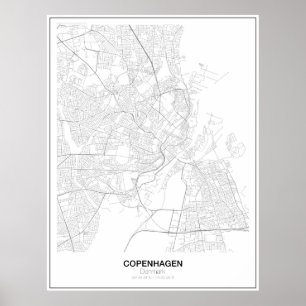 Poster minimalista do mapa de Copenhaga, Dinamarca