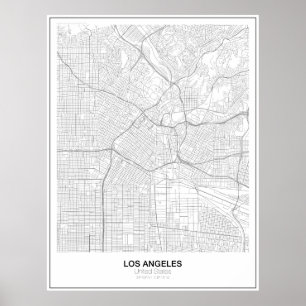 Poster minimalista do mapa de Los Angeles (estilo