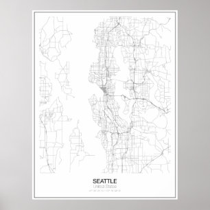 Poster minimalista do mapa de Seattle, os Estados
