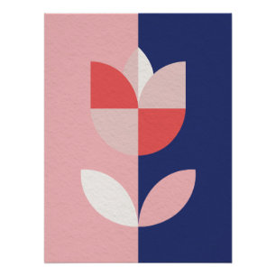Pôster Minimalista Flor de Tulipa Geométrica Escandinava