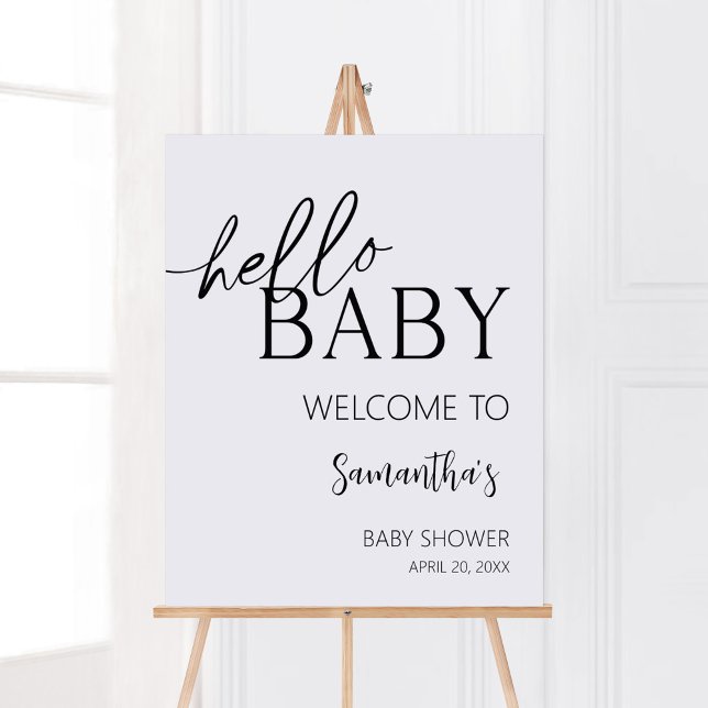 Poster Minimalista Hello Baby Modern Welcome (Boho White Minimalist Baby Shower Welcome Sign)