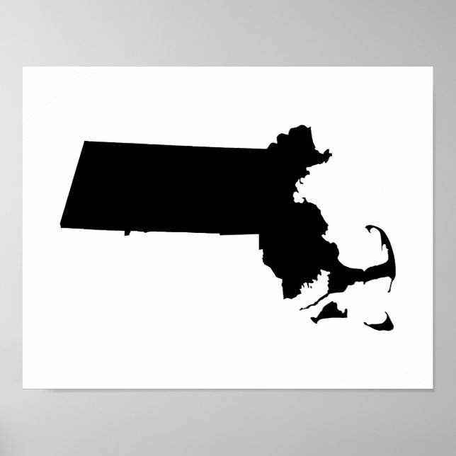 Pôster Minimalista Massachusetts em Preto (Frente)