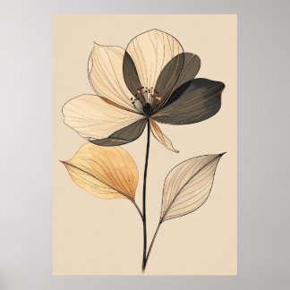 Poster Minimalista Moderna Floral Botânica Bege e Dourado