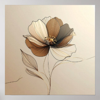 Poster Minimalista Moderna Floral Botânica Bege e Dourado