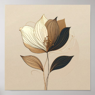Poster Minimalista Moderno Dourado & Preto Botânico Flora