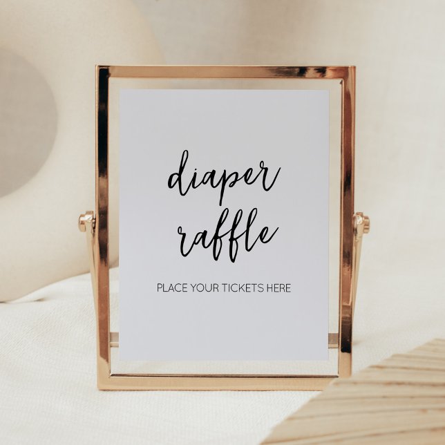 Poster Minimalista Olá Bebê Moderna Raffle (Boho White Minimalist Baby Shower Diaper Raffle Sign)