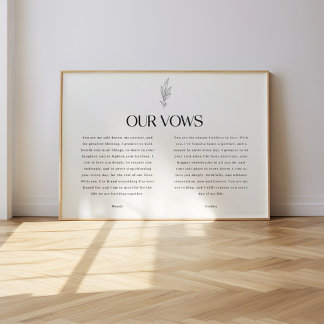 Poster Minimalistic Black & White Leaf Wedding Vows