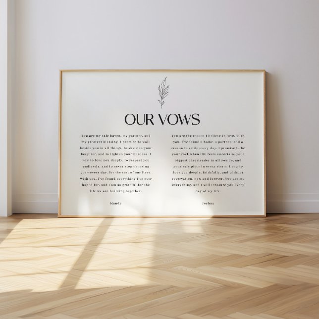 Poster Minimalistic Black & White Leaf Wedding Vows (Criador carregado)