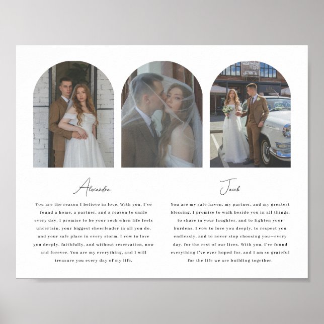 Poster Minimalistic Wedding Vows Script 3-Photo Arch (Frente)